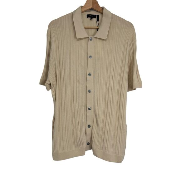 Theory Mens Cairn Shirt Size L Sand Beige Tactile Cotton Old Money Smart Casual - Picture 1 of 7